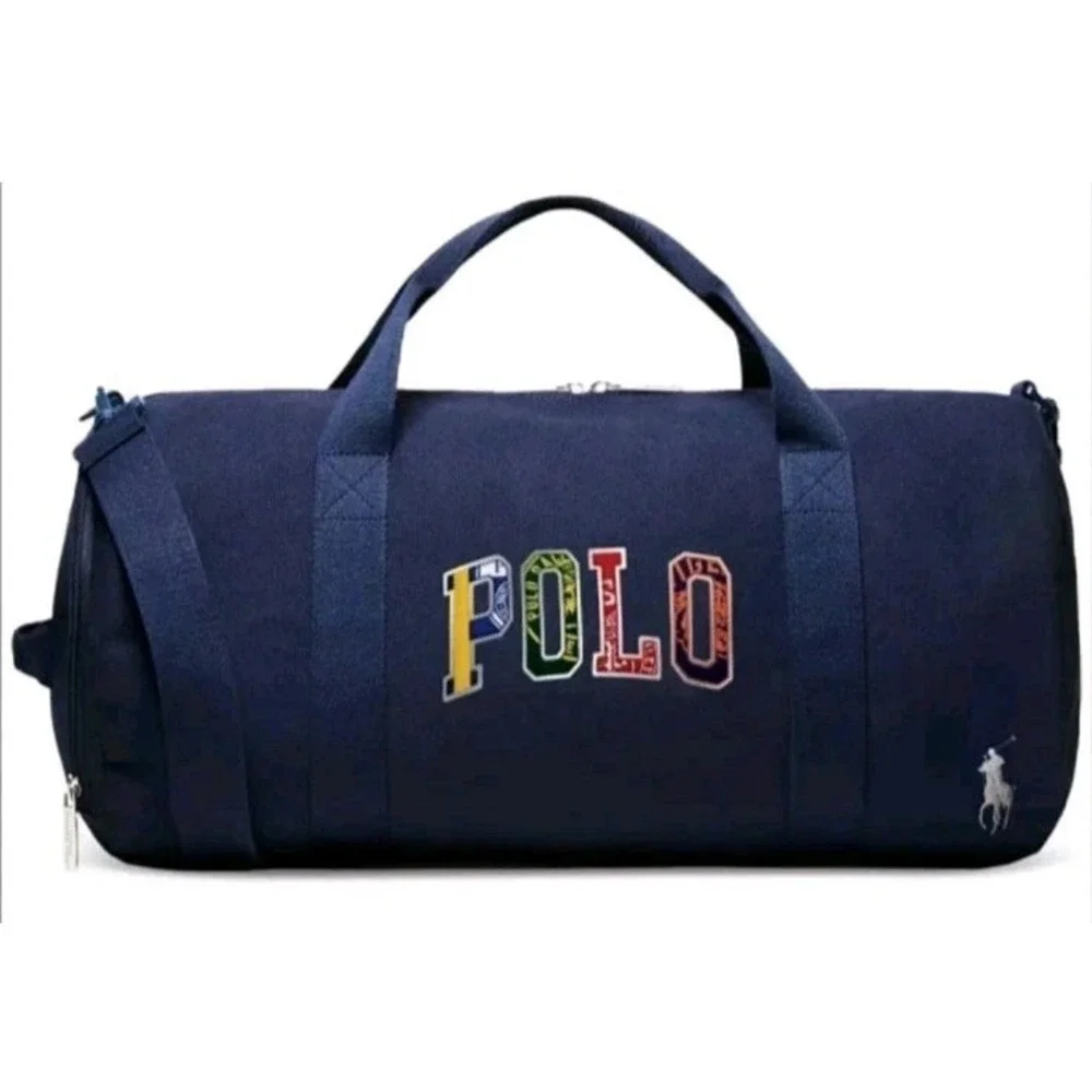 NWT Polo Ralph Lauren Unisex Multicolored Embroidered Logo Duffle Navy
